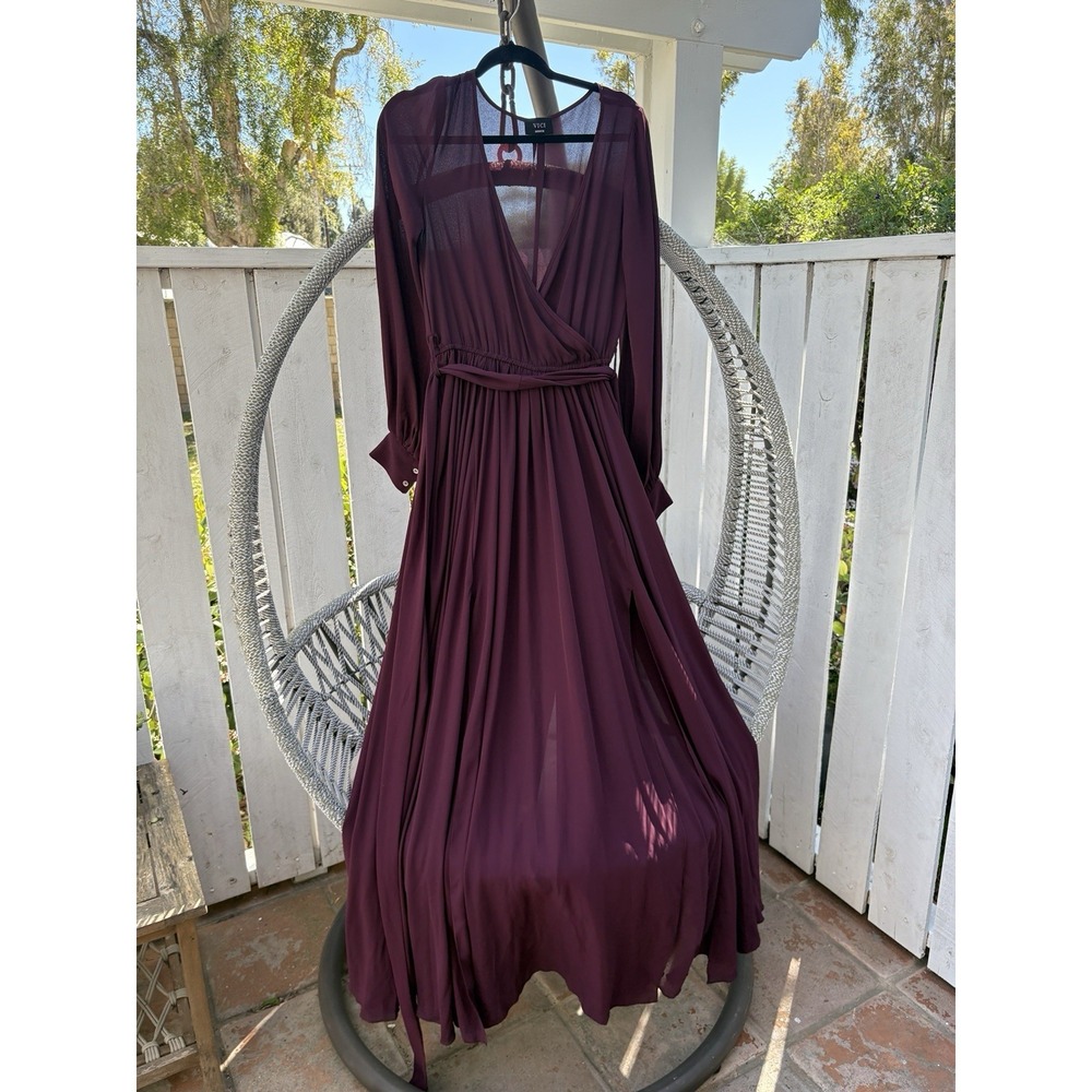 VICI Women's Diana Cuffed Long Sleeve Maxi Dress Wine Burgundy Size Medium